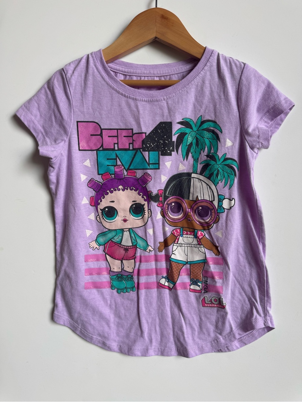Girls L.O.L. Surprise! Lavender Short Sleeve Tee with Colorful Doll Graphic